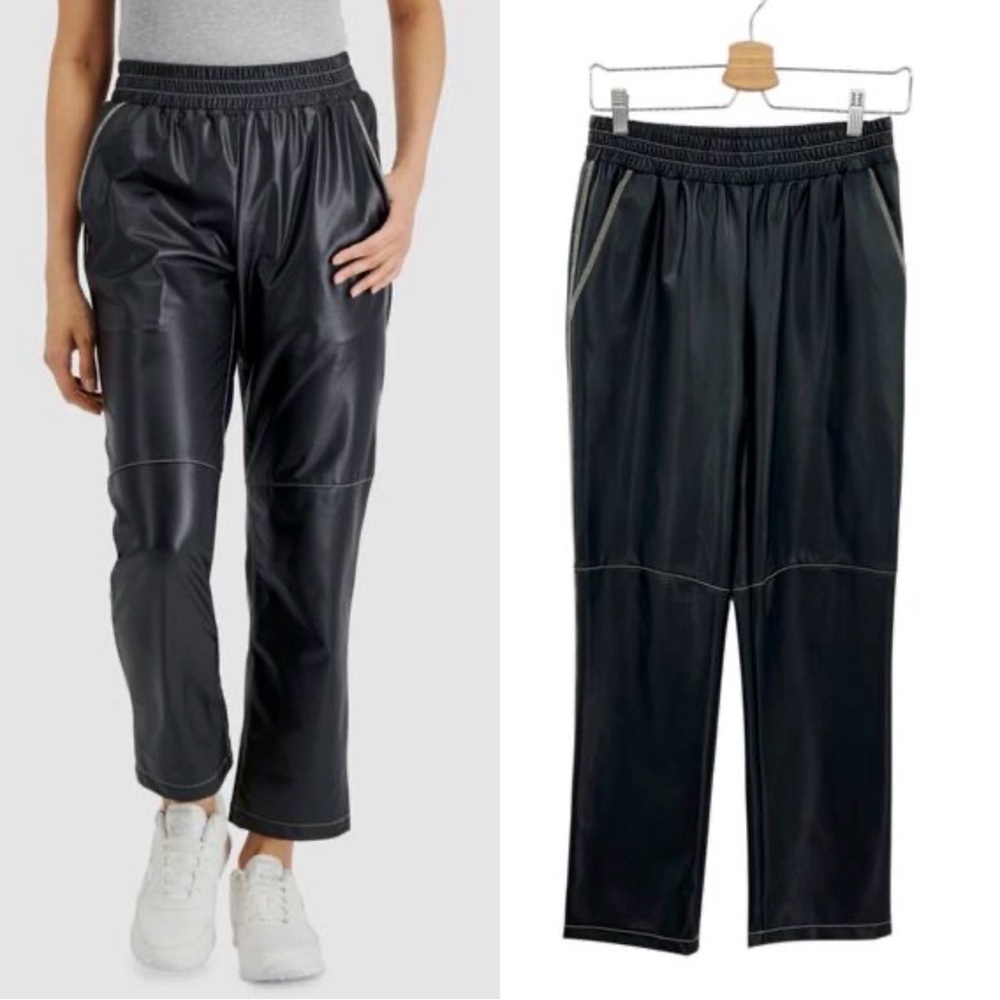LNA Black Faux Leather Contrast Seam Pants XS